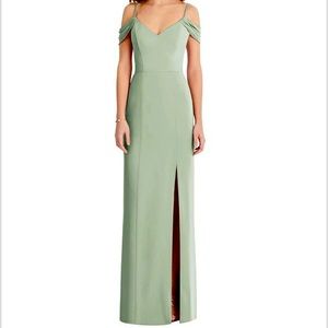 Dessy Off-the-Shoulder Chiffon Trumpet Gown with Front Slit After Six Bridesmaid
